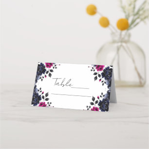 Carte De Placement Magenta Rose & Blue Inky Floral Aquarelle Table