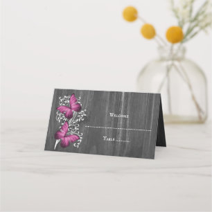 Carte De Placement Magenta Rustic Butterfly Reception Carte du lieu