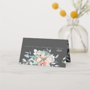 Carte De Placement Magie de Noël Gris Mariage Poinsettia