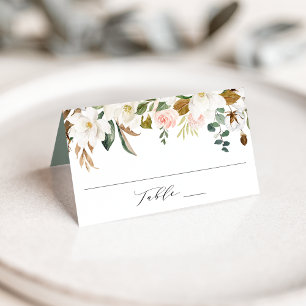 Carte De Placement Magnolias Blancs Élégants et Mariage Floral Rose P
