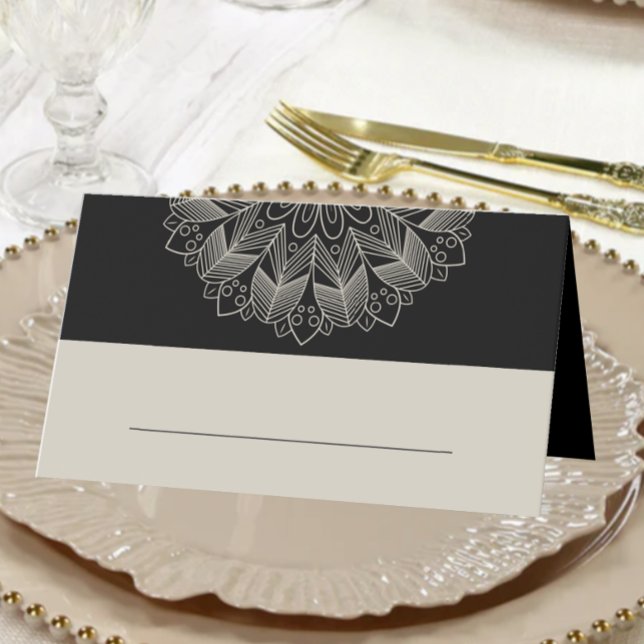Carte De Placement Mandala Boho Chic Indien Élégant Mariage noir (Créateur téléchargé)
