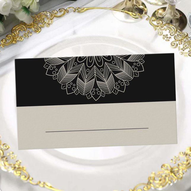 Carte De Placement Mandala Boho Chic Indien Élégant Mariage noir (Créateur téléchargé)