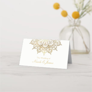 Carte De Placement Mandala doré Mariage chic moderne Table siège blan