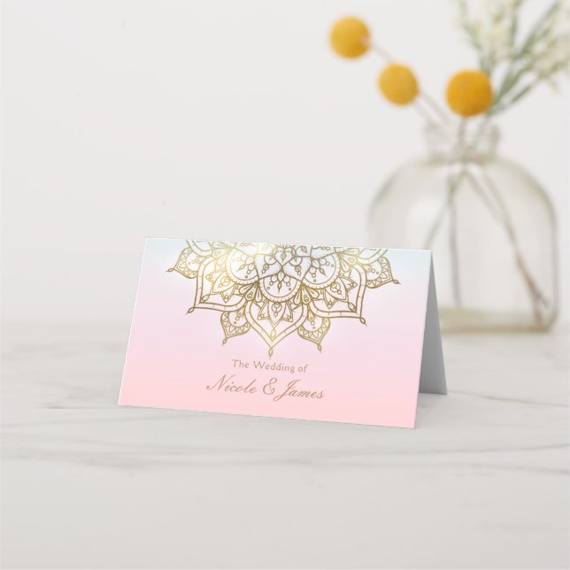 Carte De Placement Mandala doré Table chic moderne assise rose pêche (Devant)