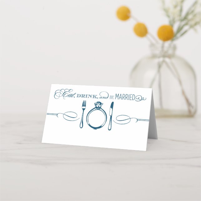 Carte De Placement Manger, Boire et Être Mariés Monogramme Mariage (Devant)