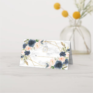 Carte De Placement Marbre bleu bleu marine Mariage géométrique floral