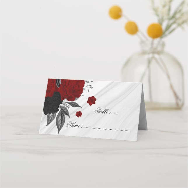 Carte De Placement marbre floral noir et rouge (Devant)