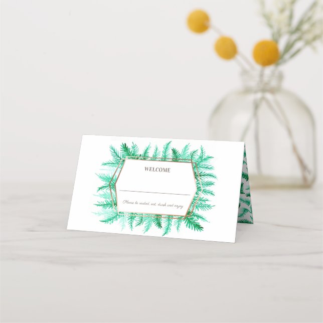 Carte De Placement Mariage à feuillage persistant vert (Devant)