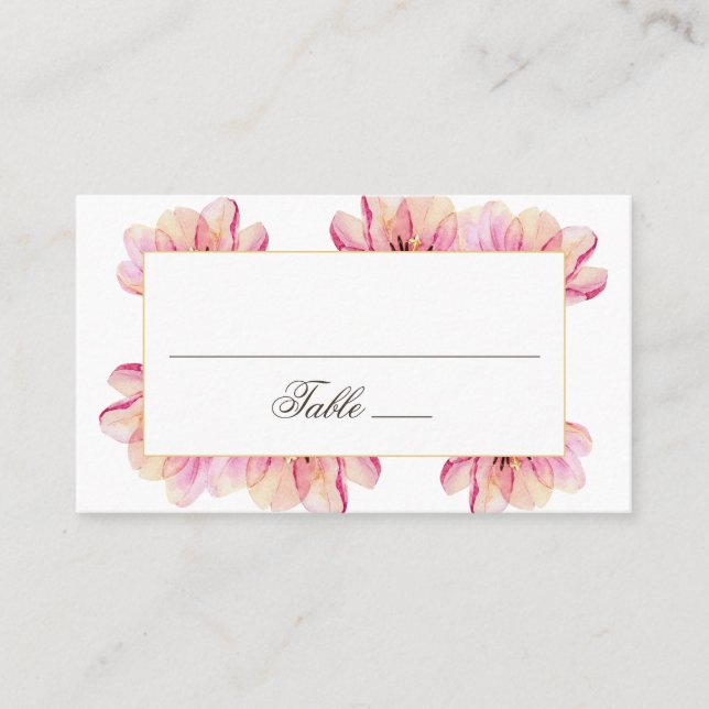Carte De Placement Mariage à fleurs rose aquarelle. Fleurs de jardin (Devant)