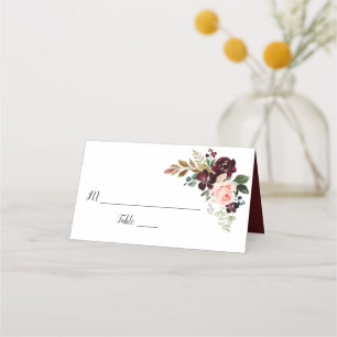 Carte De Placement mariage à fleurs rose bordeaux et rousse