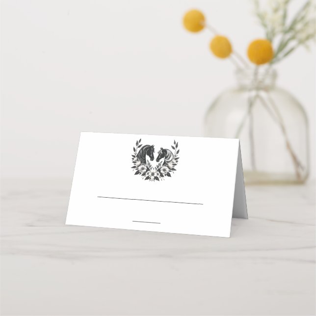 Carte De Placement Mariage à la Campagne - Chevaux et Fleurs (Devant)