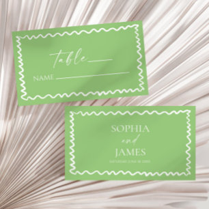 Carte De Placement Mariage à la frontière ondulée verte Citrus Capric