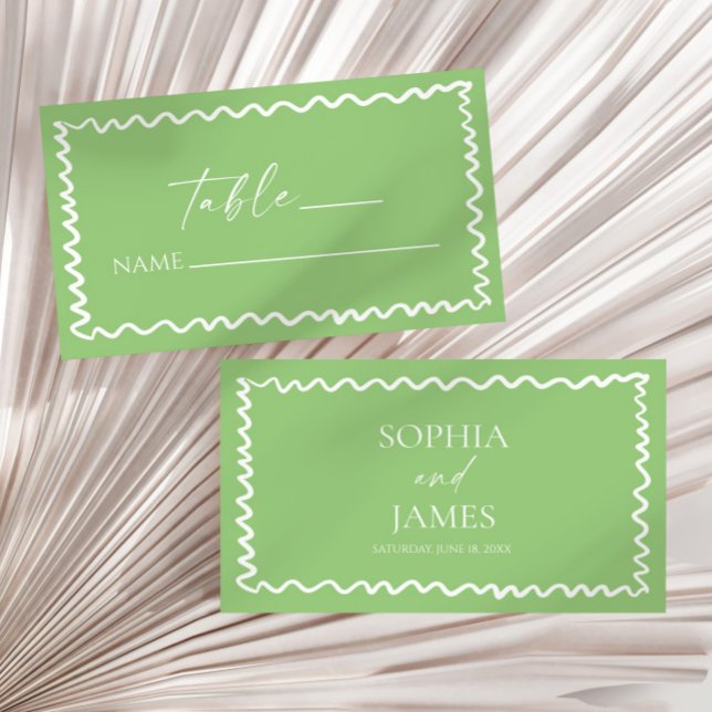 Carte De Placement Mariage à la frontière ondulée verte Citrus Capric (Créateur téléchargé)