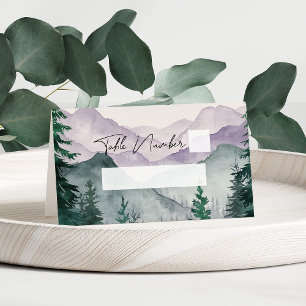 Carte De Placement Mariage à l'aquarelle de la forêt de montagne brum