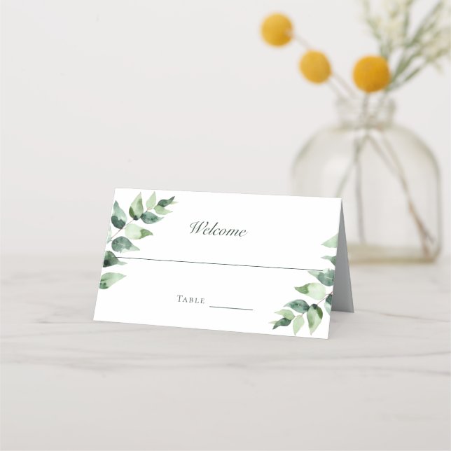 Carte De Placement Mariage à l'aquarelle Eucalyptus | Blanc (Devant)