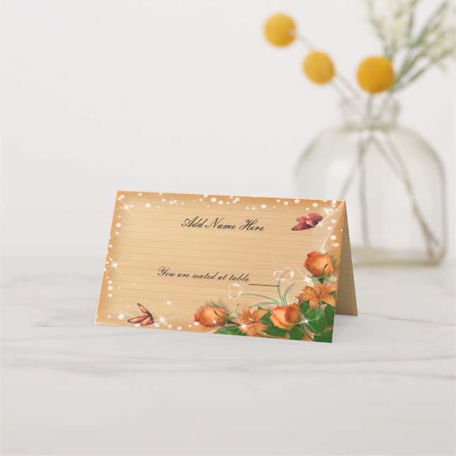 Carte De Placement Mariage à papillon floral en bois rustique Table p (Devant)