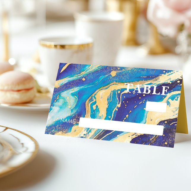 Carte De Placement Mariage Abstrait Bleu Royal et Or (Créateur téléchargé)