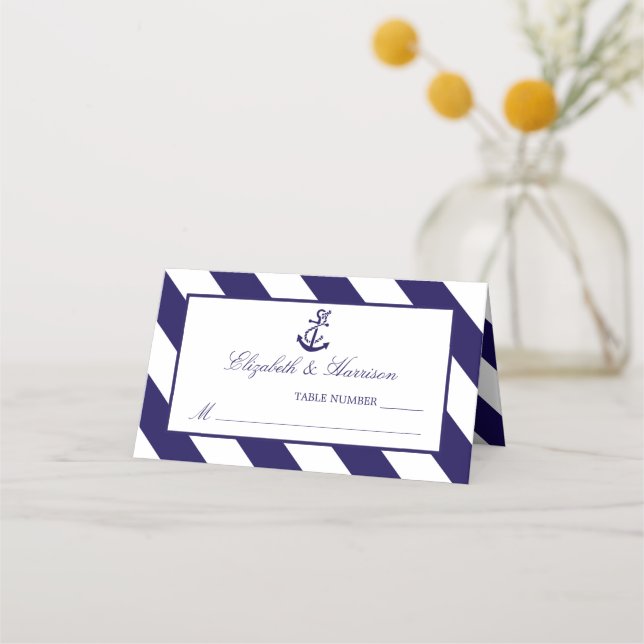 Carte De Placement Mariage Ancre bleu marine (Devant)