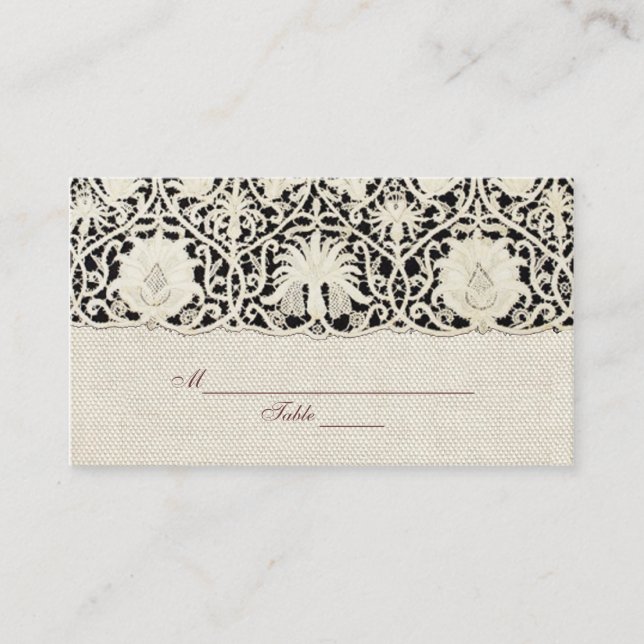 Carte De Placement Mariage Antique Dentelle Lin Blanc Classique Joli (Devant)