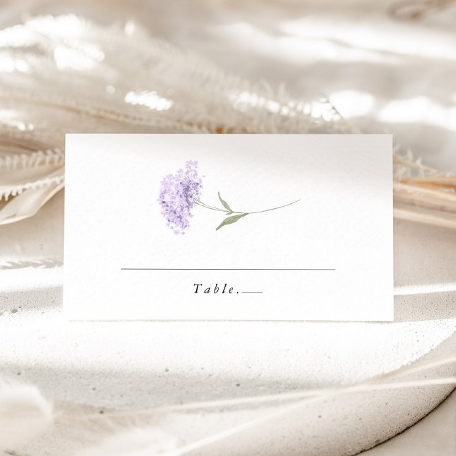 Carte De Placement Mariage aquarelle au lilas lavande Hydrangea (Lavender hydrangea wedding place card, minimal watercolor floral table name card, elegant wedding)