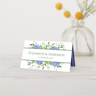 Carte De Placement Mariage Aquarelle Florale aux Hortensias Bleus