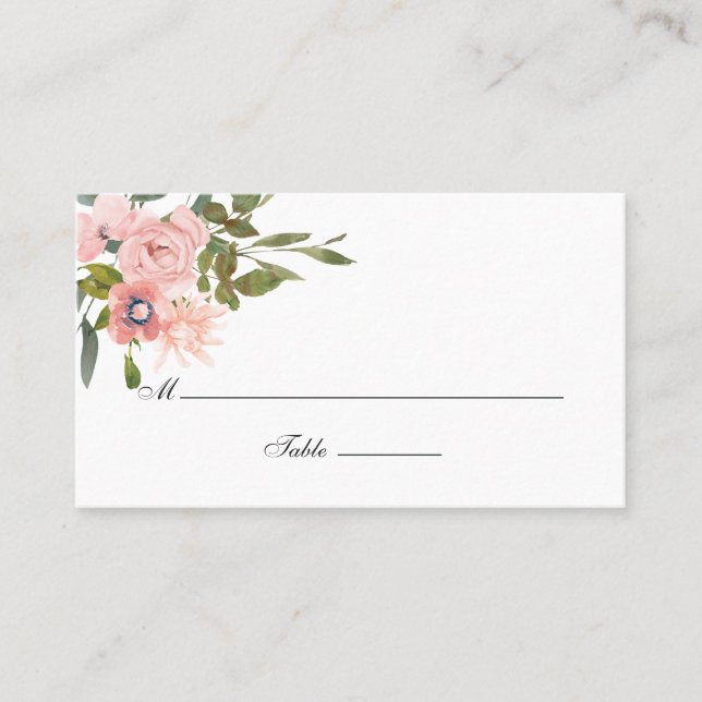 Carte De Placement Mariage aquarelle florale Rose Pâle (Devant)