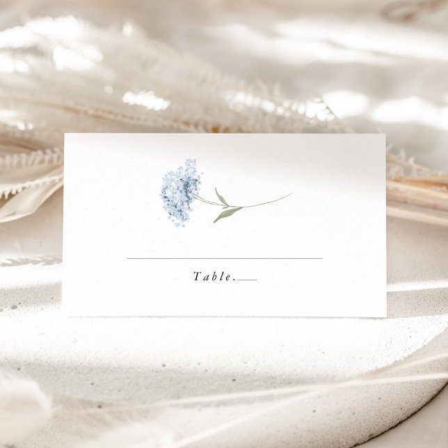 Carte De Placement Mariage aquarelle Hydrangea Bleu Poussiéreux et Bl (Dusty blue & white hydrangea watercolor wedding place card, folded tent name card, table setting)