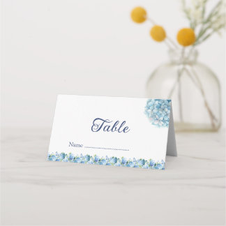 Carte De Placement Mariage aquarelle romantique aux hortensias bleu p
