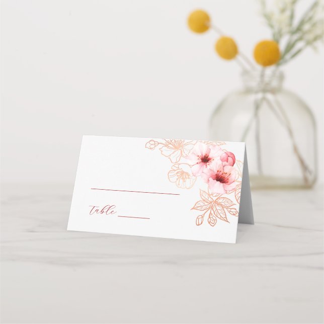 Carte De Placement Mariage aquarelle rose blanc cerisier (Devant)