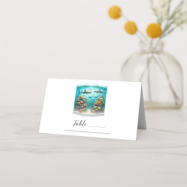Carte De Placement Mariage aquatique Requins & Poissons aquarelle  (Devant)
