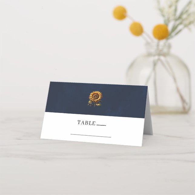 Carte De Placement Mariage au Tournesol Rustique Bleu (Devant)