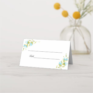 Carte De Placement Mariage aux bourgeons de rose aquarelle bleue