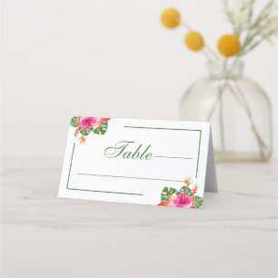 Carte De Placement Mariage aux feuilles de palmier florales d'Hibiscu