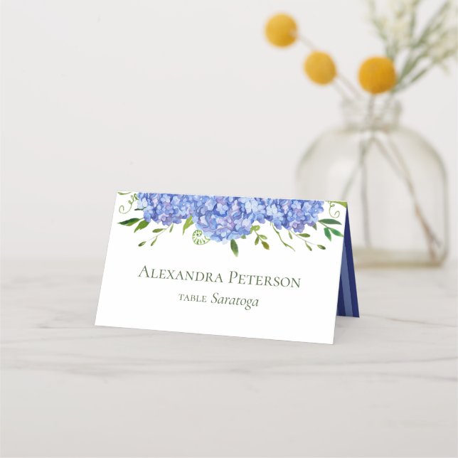 Carte De Placement Mariage aux Hortensias Bleus (Devant)