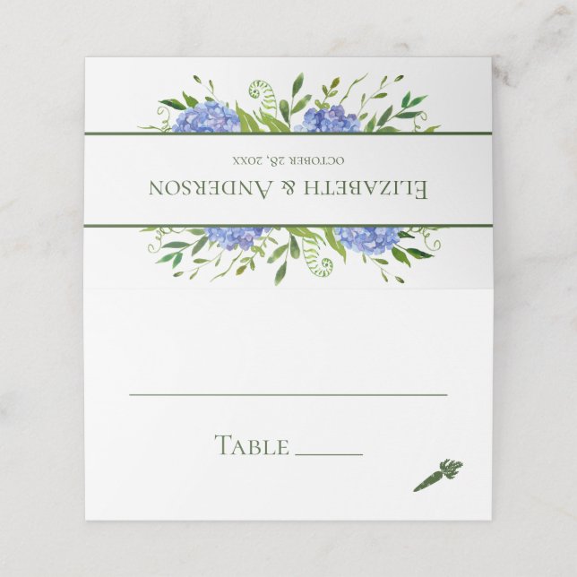 Carte De Placement Mariage aux Hortensias Bleus (Extérieur déplié)