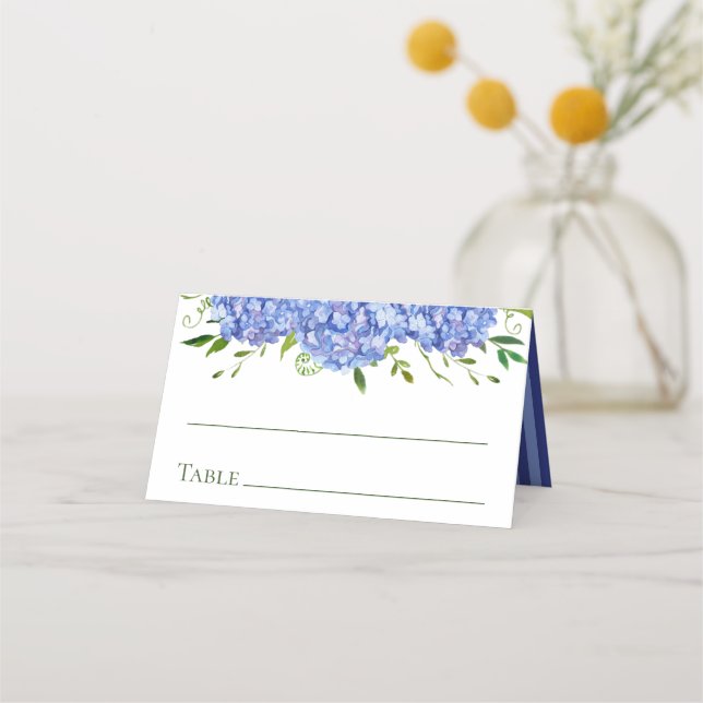 Carte De Placement Mariage aux Hortensias Bleus (Devant)