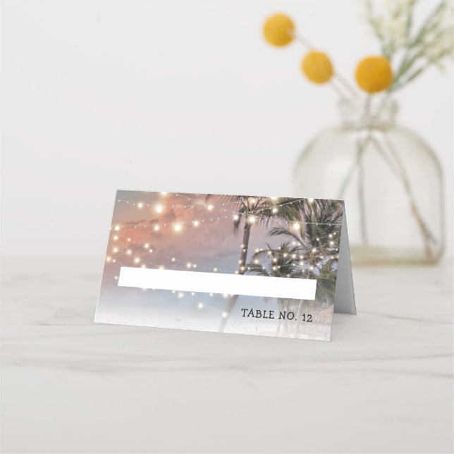 Carte De Placement Mariage aux lumières de la plage tropicale (Devant)