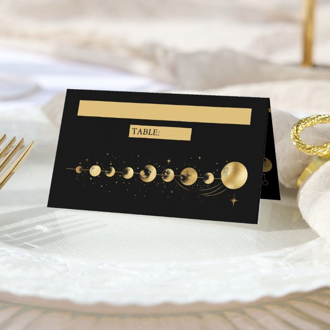 Carte De Placement Mariage aux phases de lune en or noir céleste (Créateur téléchargé)