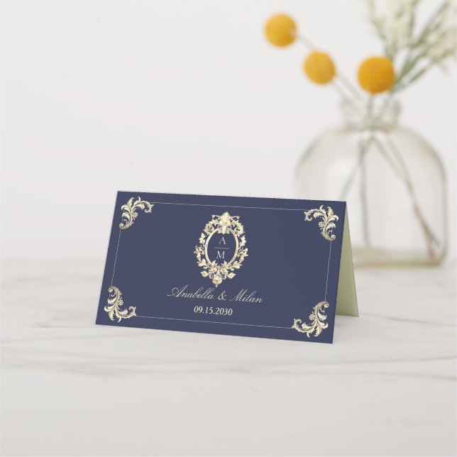 Carte De Placement Mariage baroque bleu marine (Dos)