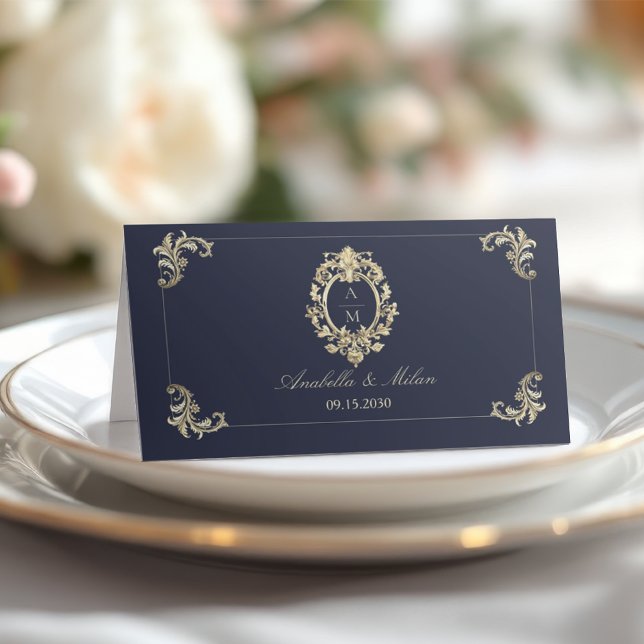 Carte De Placement Mariage baroque bleu marine or (Créateur téléchargé)