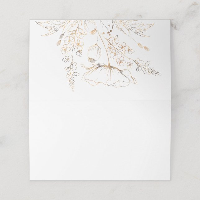 Carte De Placement Mariage blanc Fleur sauvage tiré main or (Extérieur déplié)