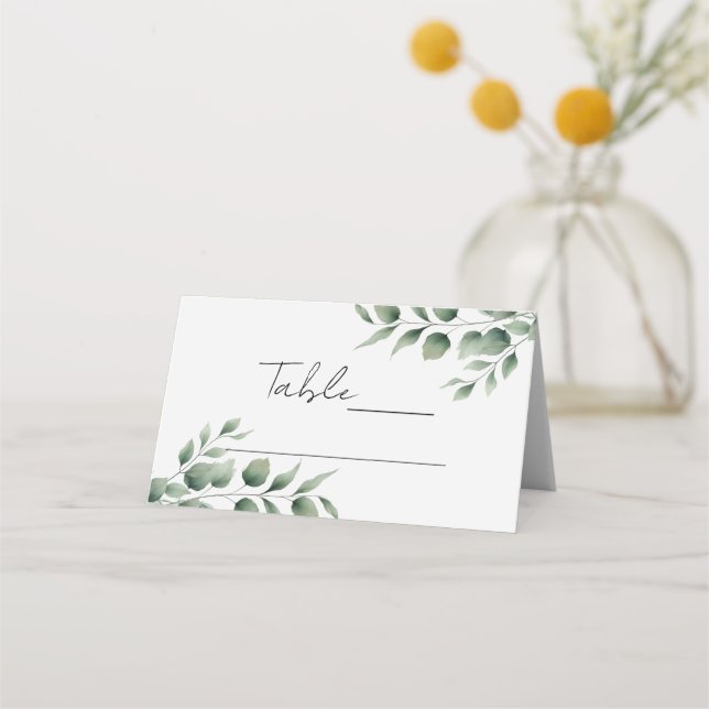 Carte De Placement Mariage Blanc Moderne avec Feuillage Minimal (Devant)