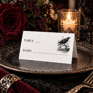 Carte De Placement Mariage Blanc Toile Gothique Vintage Crâne Noir