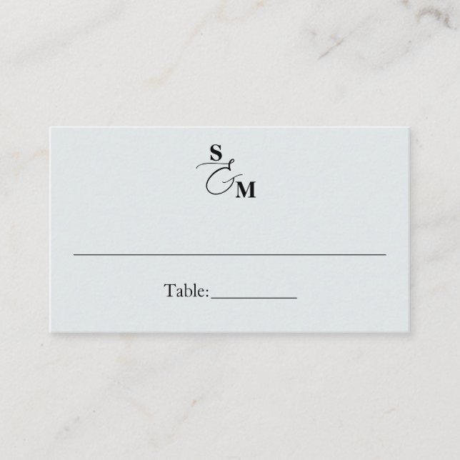 Carte De Placement Mariage Bleu Ampersand Monogramme Classique (Devant)