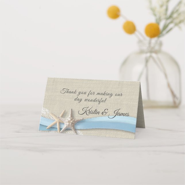 Carte De Placement Mariage bleu clair Starfish et Ribbon (Devant)