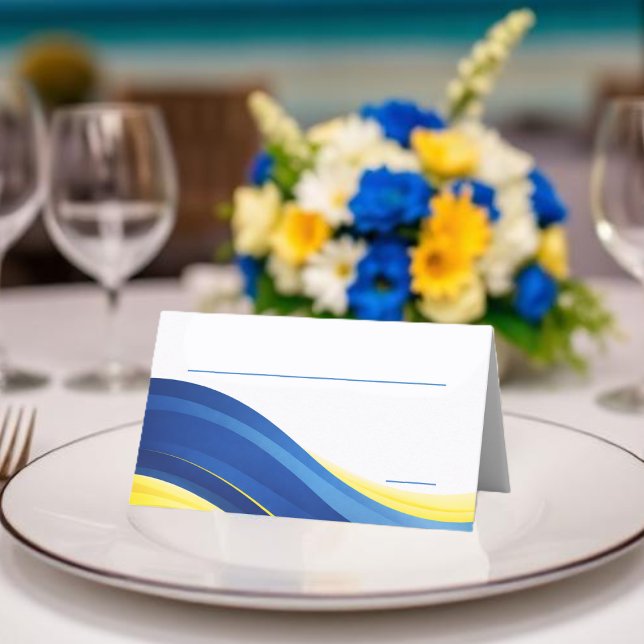 Carte De Placement Mariage Bleu Cobalt et Jaune (Cobalt Blue and Yellow Wedding Place Card)