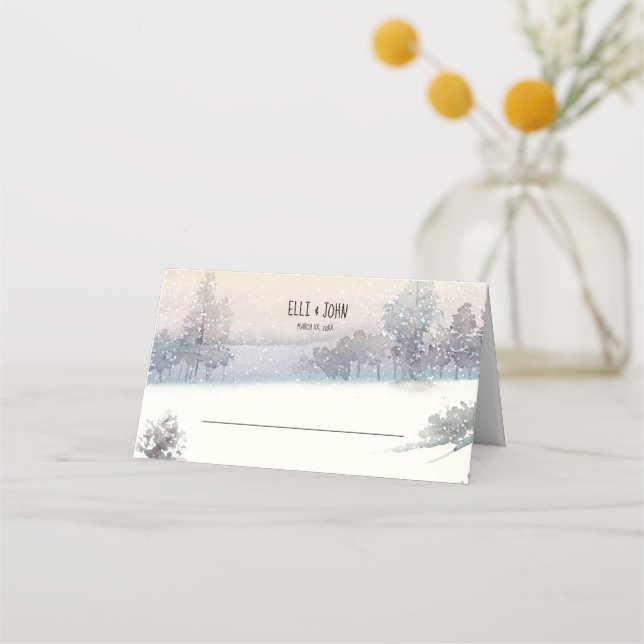 Carte De Placement Mariage bleu et blanc d'hiver (Devant)