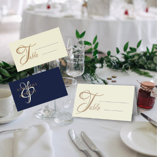Carte De Placement Mariage bleu et or de marine moderne