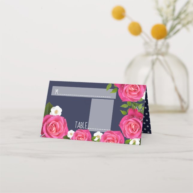 Carte De Placement Mariage bleu et rose de minuit (Devant)