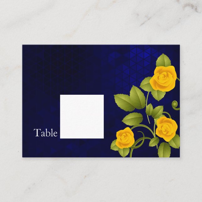 Carte De Placement Mariage bleu foncé et rose jaune (Devant)